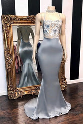 Chic Sequins Sleeveless Mermaid Semi Formal Prom Dresses Glitter New Arrival Halter Red Evening Gowns
